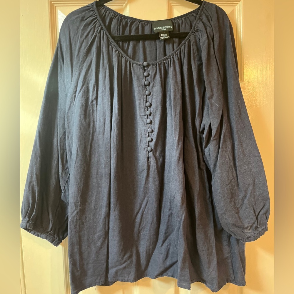 Cynthia Rowley Dark Blue Button-Front Blouse